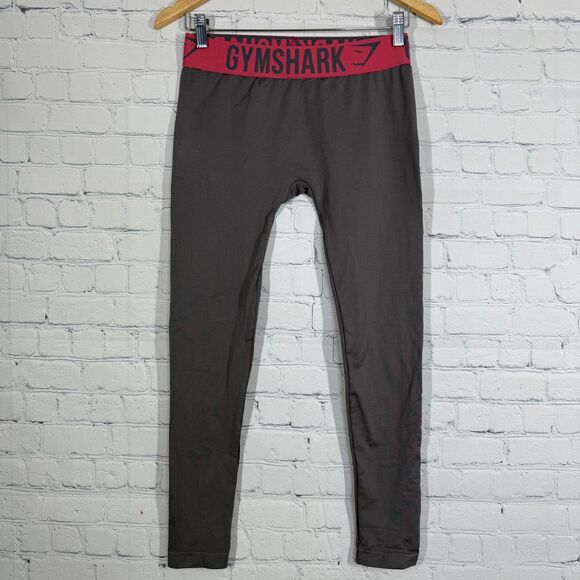 Gymshark Seamless Leggings Women Medium Brown Red Waistband Logo Activewear Gym - Picture 1 of 12